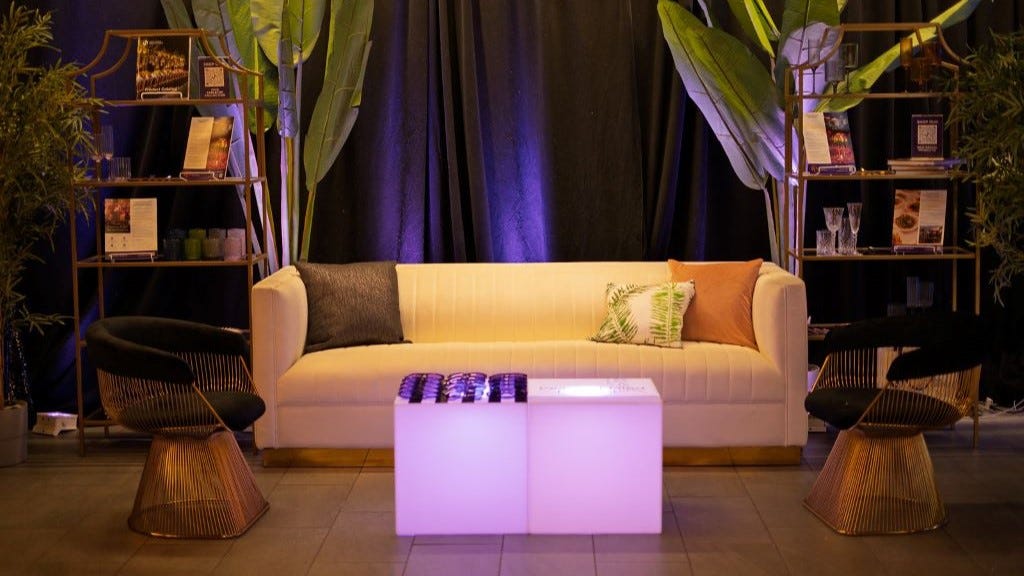 VIP Lounge - White Titan Sofa and LED Acrylic Cubes