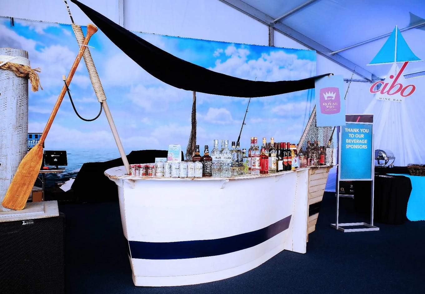 bimini boat bar set up for an event